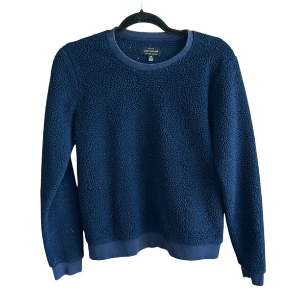 Lucky Brand Navy Blue Crew Neck Sherpa Fleece Pullover Sweater Size Small - Picture 1 of 6